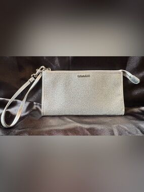 Coach Silver Metallic Wristlet Clutch